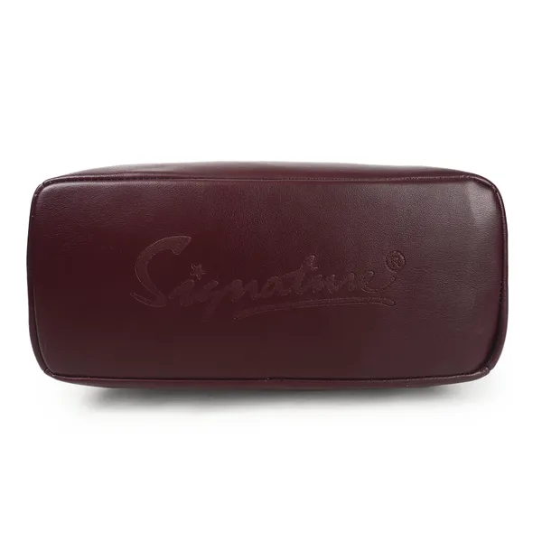 Signature_Maroon_Faux_Leather_Metal_Buckle_Zip_Shoulder_Bag_For_Women