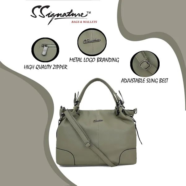 Signature_Olive_Green_Leather_Detachable_Strap_Handbag_For_Women