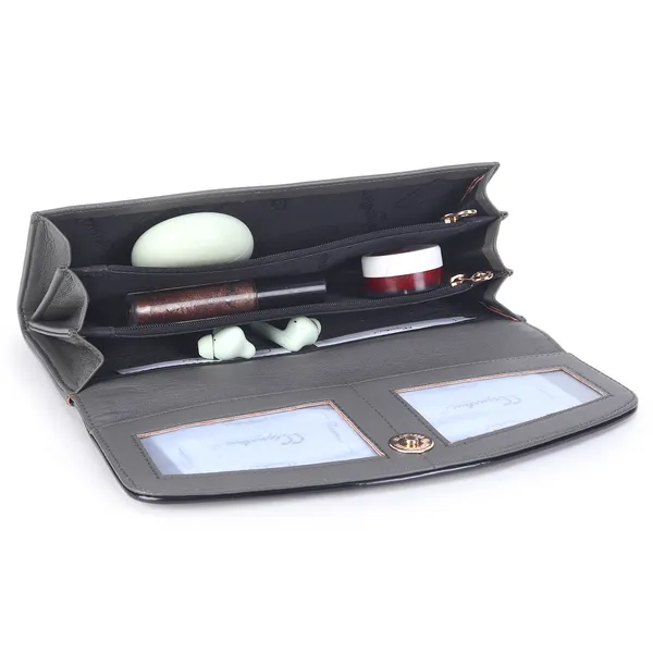 Signature_Grey_Faux_Leather_Multi_Card_Long_Wallet_For_Women