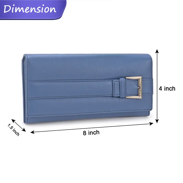 Signature_Blue_Faux_Leather_Multi_Compartment_Buckle_Wallet_For_Women