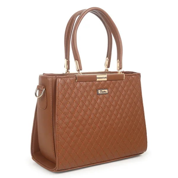 Signature_Brown_Quilted_Faux_Leather_Metal_Hardware_Handbag