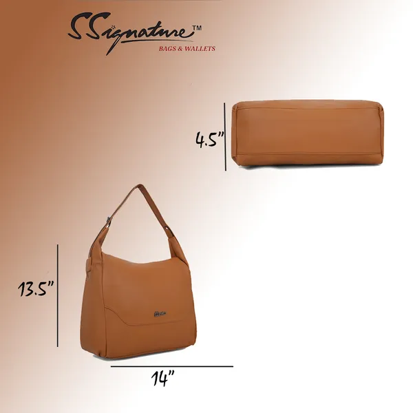 Signature_Tan_Faux_Leather_Adjustable_Strap_Hobo_Bag_For_Women