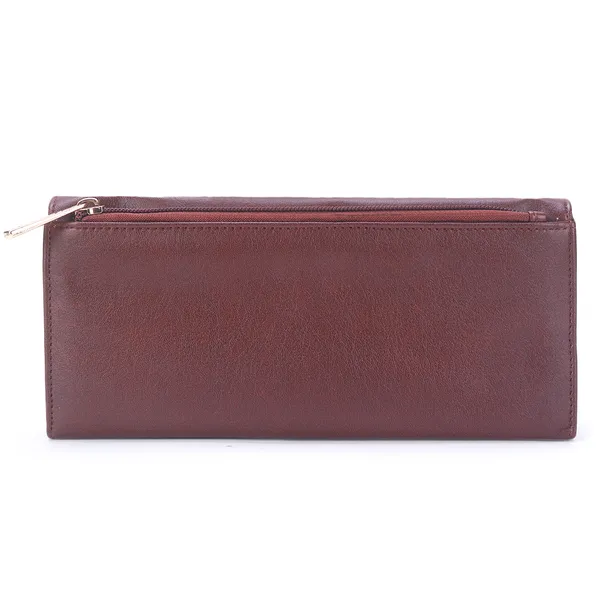 Signature_Maroon_Faux_Leather_Ring_Clasp_Long_Wallet_For_Women
