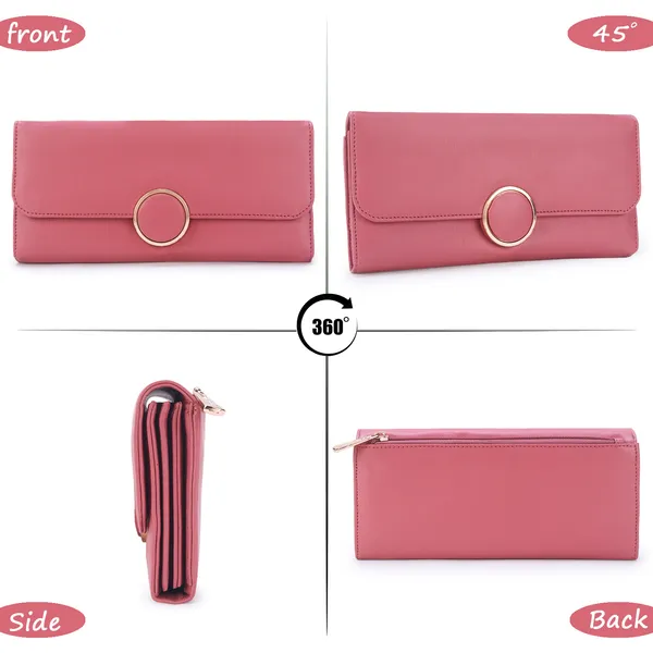 Signature_Pink_Faux_Leather_Gold_Ring_Accent_Spacious_Wallet