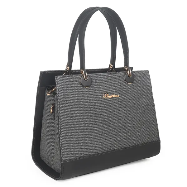 Signature_Grey_Textured_Faux_Leather_Metallic_Accent_Handbag_For_Women