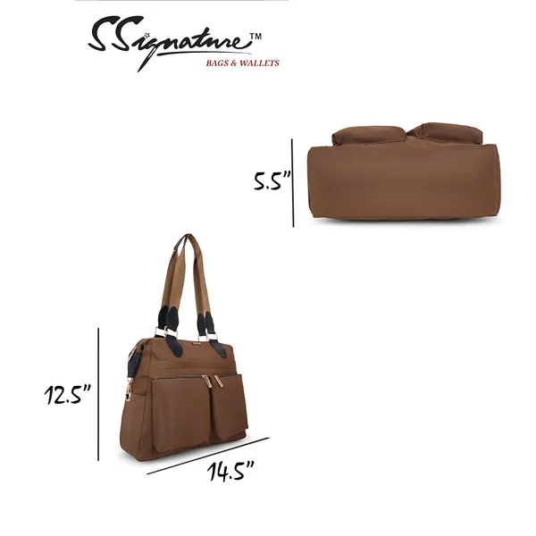 Signature_Brown_Faux_Leather_Adjustable_Strap_Tote_Bag_For_Women
