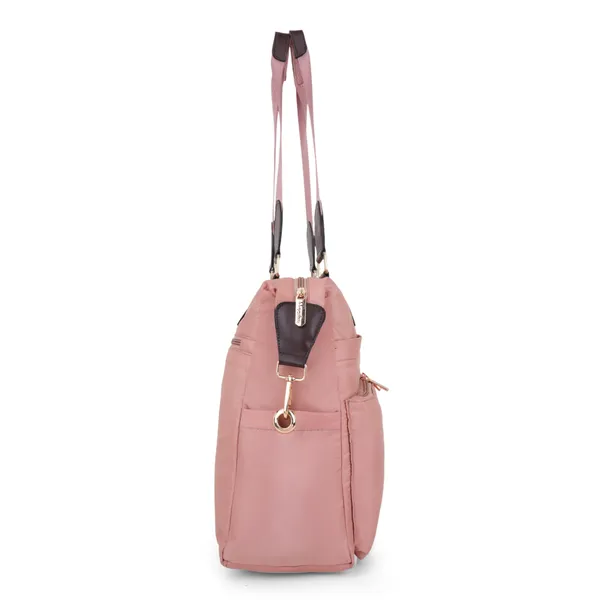 Signature_Pink_Fabric_Multi_Pocket_Adjustable_Strap_Diaper_Bag_For_Parents_With_Babies