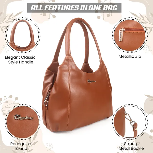 Signature_Tan_Brown_Leather_Shoulder_Handbag_For_Women