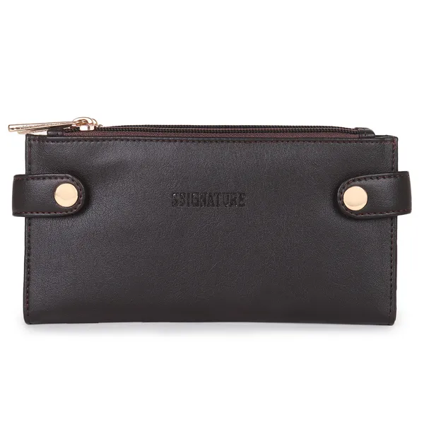 Signature_Black_Faux_Leather_Multi_Card_Zipper_Wallet_For_Women