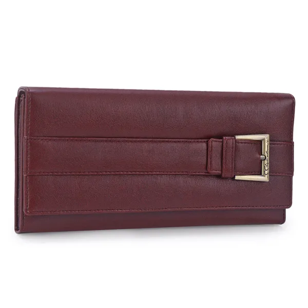 Signature_Maroon_Faux_Leather_Buckle_Detail_Wallet_For_Women