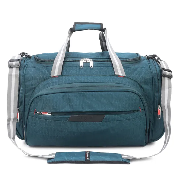 Signature_Teal_Blue_Fabric_Adjustable_Strap_Travel_Duffel_Bag_For_Men_And_Women