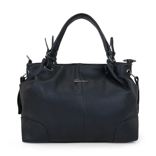 Signature_Black_Faux_Leather_Textured_Adjustable_Strap_Handbag_For_Women
