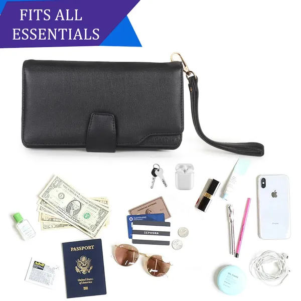 Signature_Black_Leather_Tassel_Multi_Compartment_Wallet_For_Women
