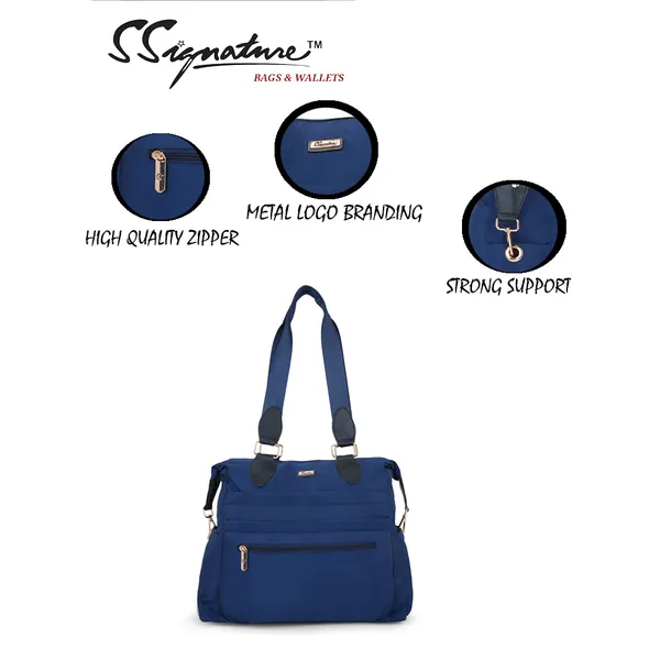Signature_Navy_Blue_Fabric_Multi_Pocket_Adjustable_Strap_Tote_Bag_For_Women