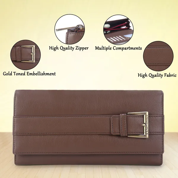 Signature_Brown_Leather_Buckle_Multi_Card_Slot_Wallet_For_Women