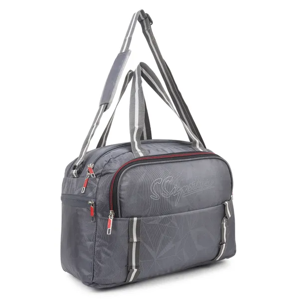 Signature_Grey_Fabric_Multi_Compartment_Travel_Duffel_Bag