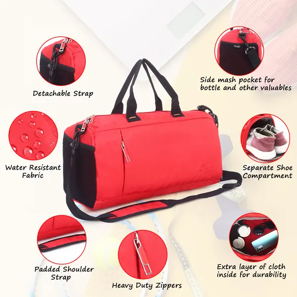 Signature_Red_Fabric_Water_Resistant_Shoe_Compartment_Duffel_Bag