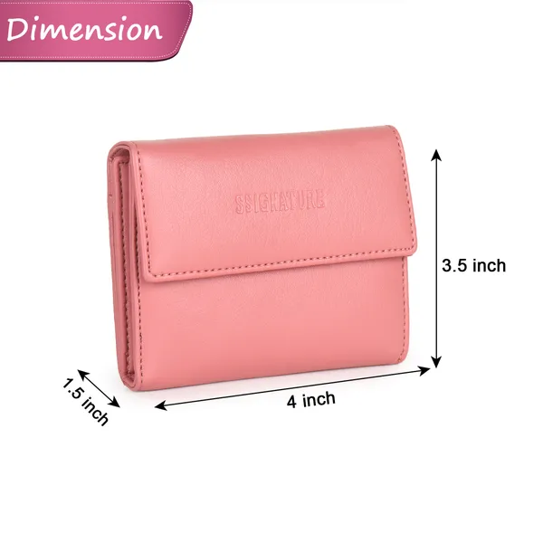 Signature_Pink_Faux_Leather_Multi_Card_Tri_Fold_Wallet