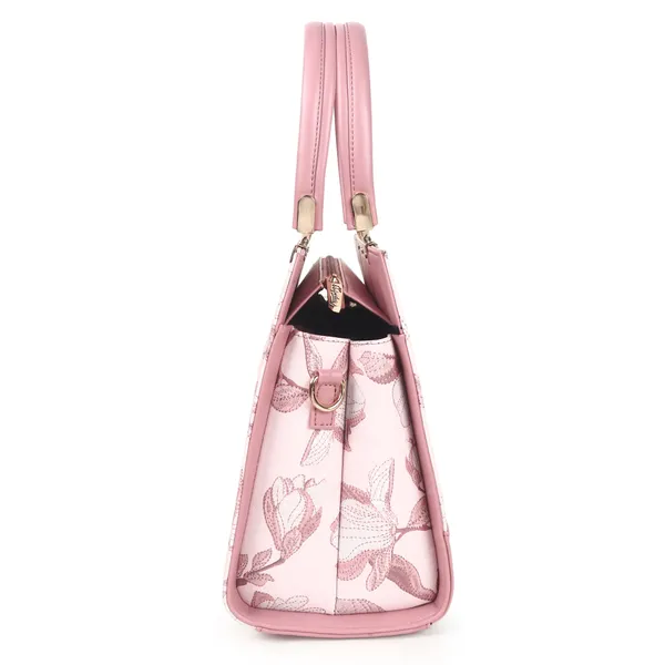 Signature_Pink_Floral_Faux_Leather_Classic_Handle_Handbag_For_Women