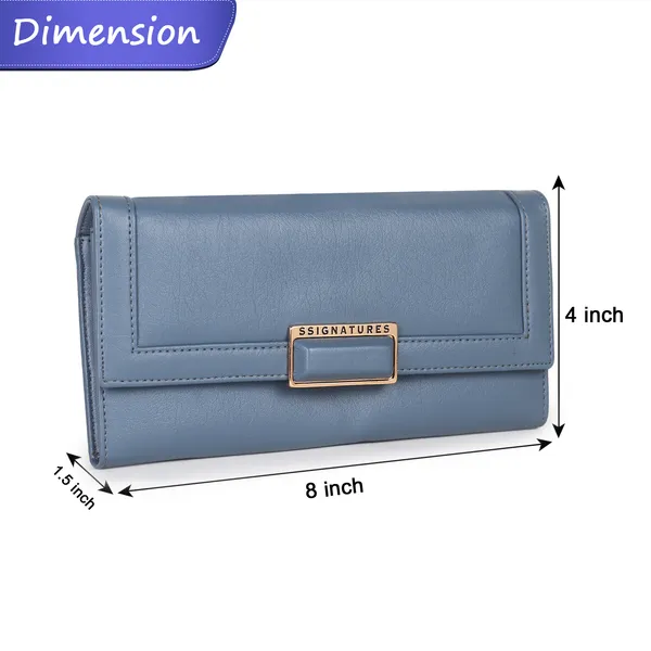 Signature_Blue_Faux_Leather_Buckle_Wallet_For_Women