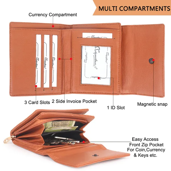Signature_Tan_Brown_Leather_Multi_Compartment_Wallet_For_Women