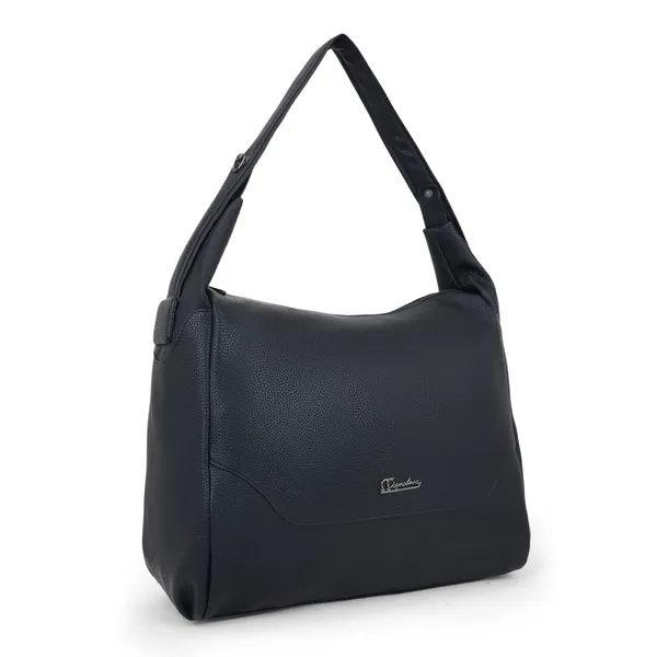 Signature_Navy_Blue_Faux_Leather_Adjustable_Strap_Hobo_Shoulder_Bag_For_Women