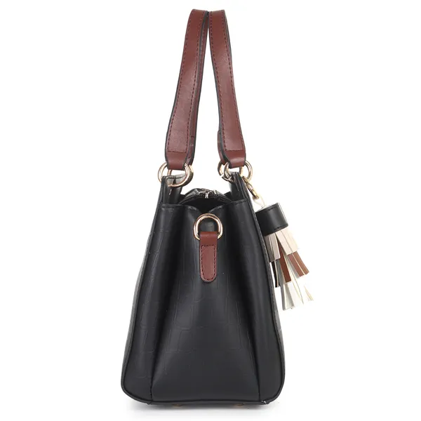 Signature_Black_Faux_Leather_Tassel_Dual_Strap_Handbag_For_Women