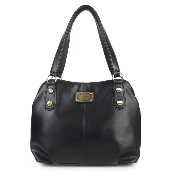 Signature_Black_Faux_Leather_Metal_Hardware_Handbag_For_Women
