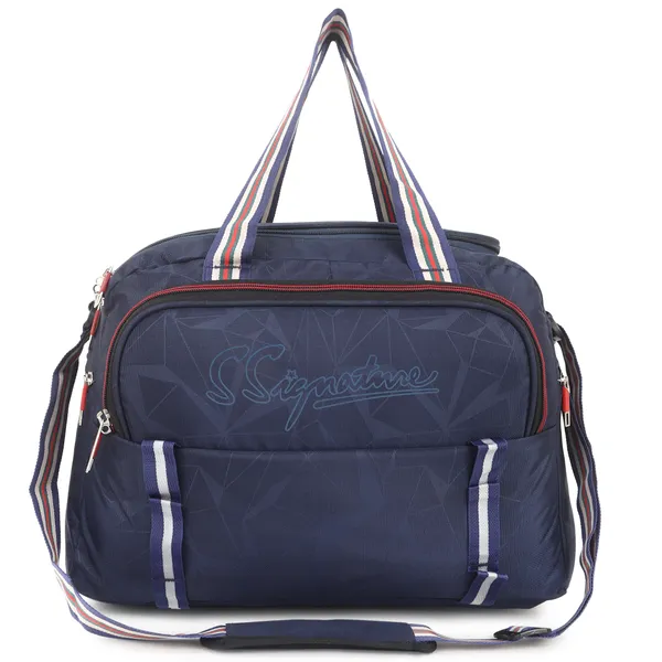 Signature_Navy_Blue_Faux_Leather_Multi_Compartment_Travel_Duffel_Bag