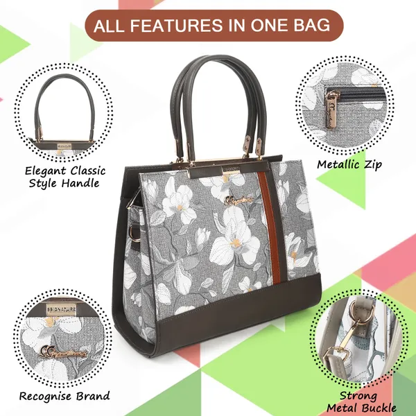 Signature_Grey_Floral_Faux_Leather_Accent_Stripe_Handbag_For_Women