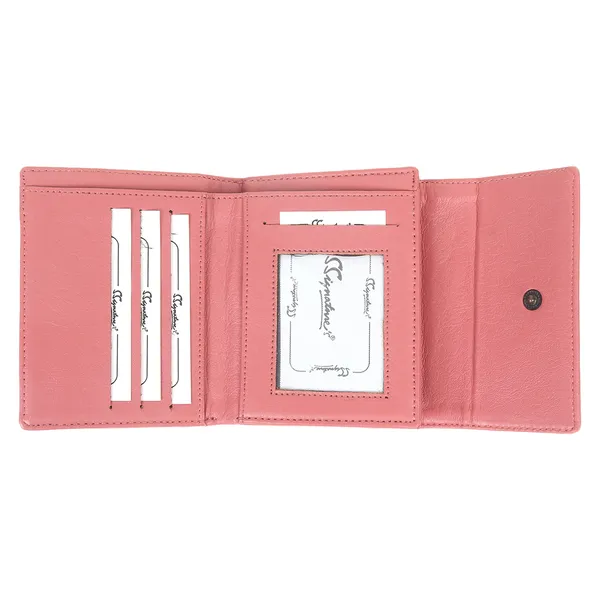 Signature_Pink_Faux_Leather_Multi_Card_Tri_Fold_Wallet