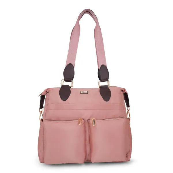 Signature_Pink_Fabric_Multi_Pocket_Adjustable_Strap_Diaper_Bag_For_Parents_With_Babies