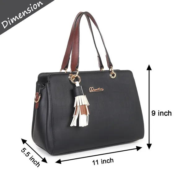 Signature_Black_Faux_Leather_Tassel_Dual_Strap_Handbag_For_Women