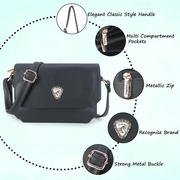 Signature_Black_Faux_Leather_Metallic_Buckle_Sling_Bag_For_Women