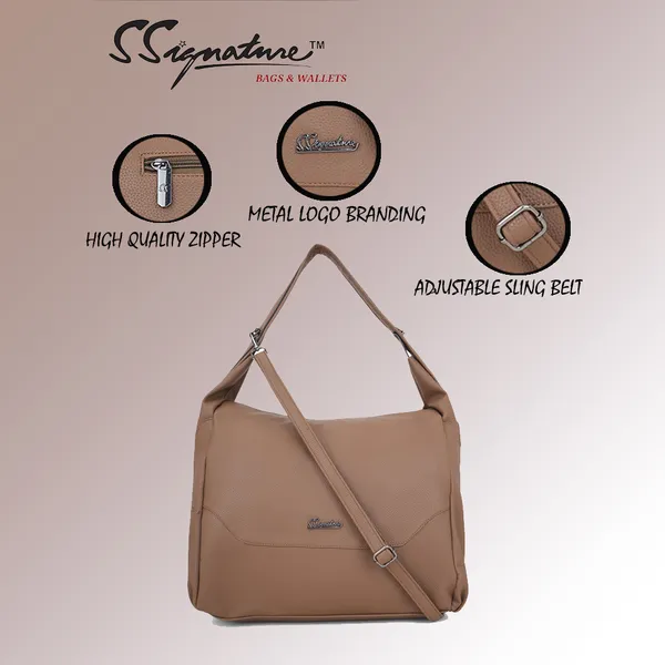 Signature_Beige_Faux_Leather_Adjustable_Strap_Shoulder_Bag_For_Women
