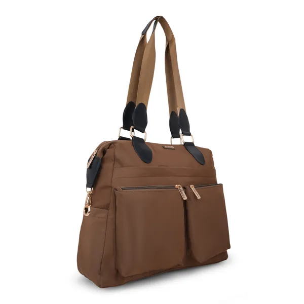 Signature_Brown_Faux_Leather_Adjustable_Strap_Tote_Bag_For_Women