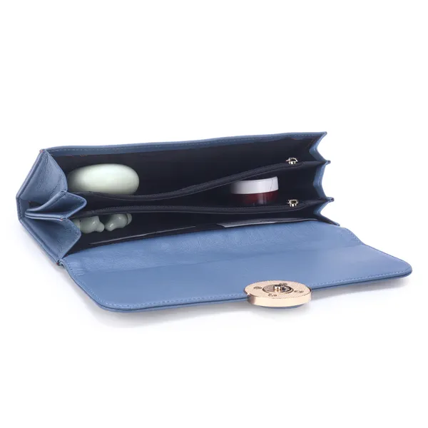 Signature_Blue_Faux_Leather_Ring_Closure_Clutch_Wallet_For_Women