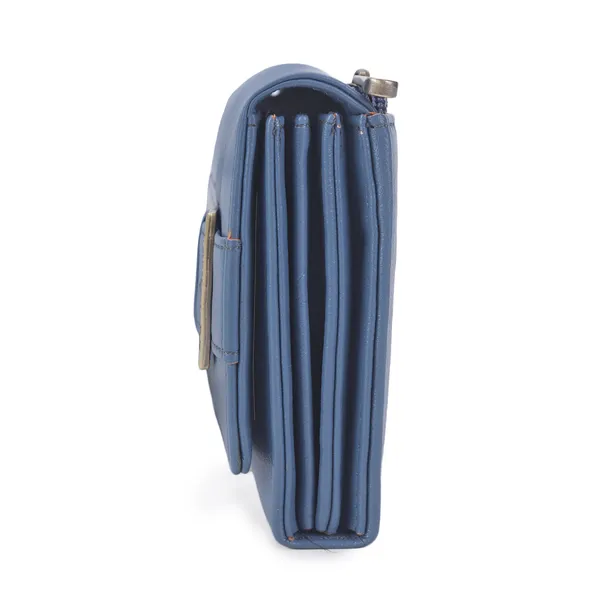 Signature_Blue_Faux_Leather_Multi_Compartment_Buckle_Wallet_For_Women