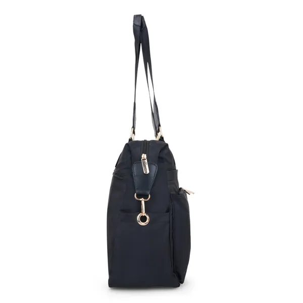 Signature_Navy_Blue_Nylon_Multi_Pocket_Adjustable_Strap_Travel_Tote_Bag_For_Women