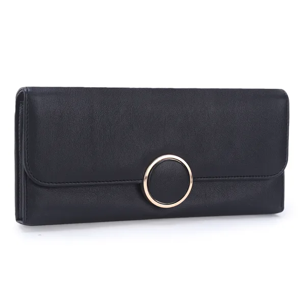 Signature_Black_Faux_Leather_Ring_Closure_Travel_Wallet_For_Women