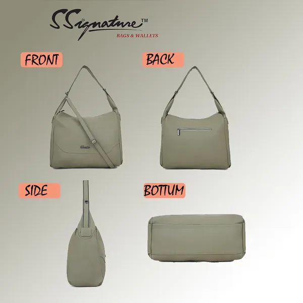 Signature_Sage_Green_Faux_Leather_Adjustable_Strap_Hobo_Shoulder_Bag_For_Women