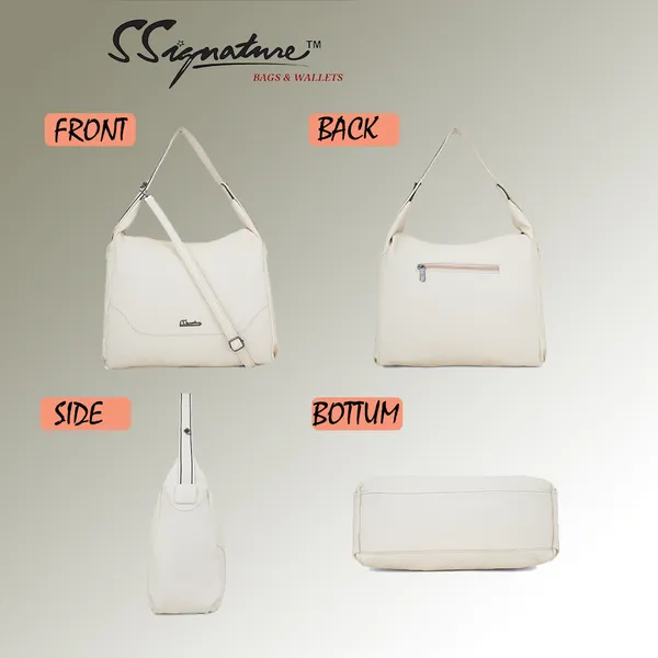 Signature_Off_White_Faux_Leather_Adjustable_Strap_Shoulder_Bag_For_Women