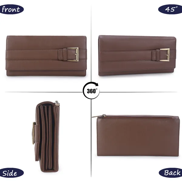 Signature_Brown_Leather_Buckle_Travel_Wallet_For_Women