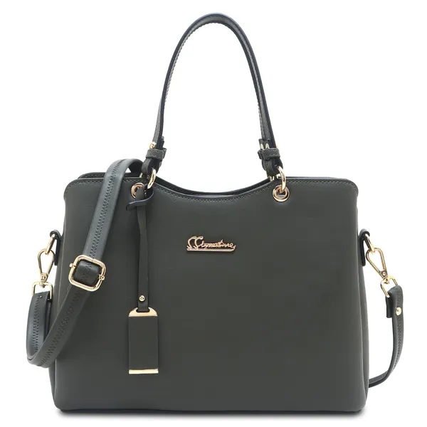 Signature_Grey_Faux_Leather_Metallic_Hardware_Handbag_For_Women