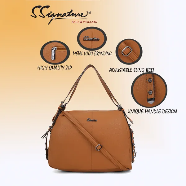 Signature_Tan_Brown_Faux_Leather_Adjustable_Strap_Shoulder_Bag_For_Women