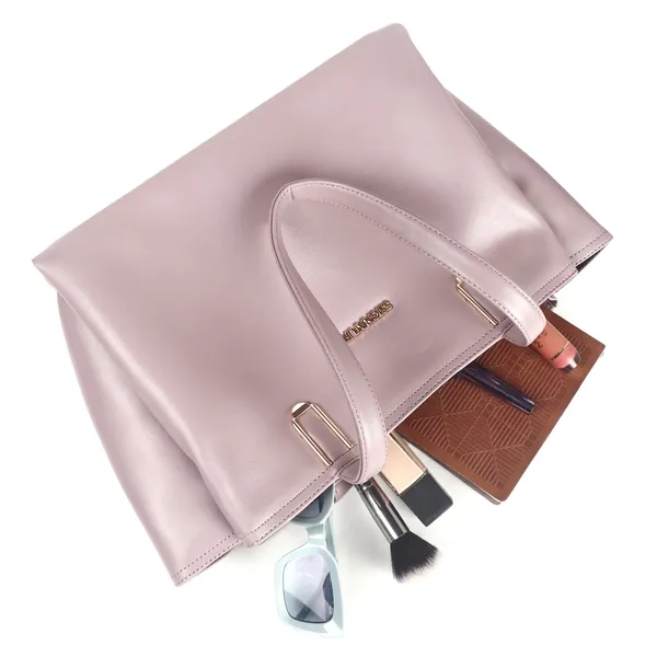 Signature_Dusty_Pink_Faux_Leather_Metallic_Zip_Tote_Handbag