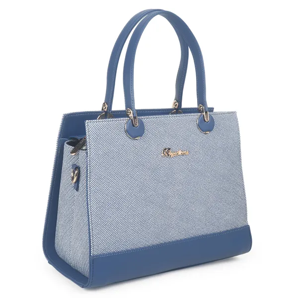 Signature_Blue_Two_Tone_Faux_Leather_Metallic_Hardware_Handbag_For_Women