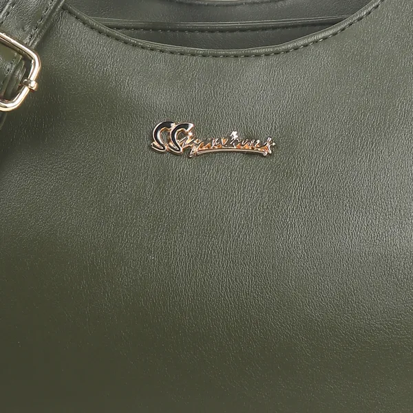 Signature_Olive_Green_Faux_Leather_Metal_Buckle_Zipper_Handbag_For_Women