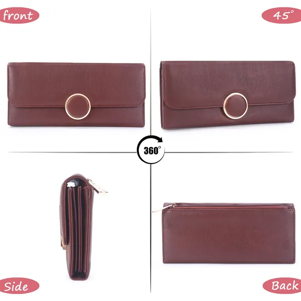 Signature_Maroon_Faux_Leather_Ring_Clasp_Long_Wallet_For_Women