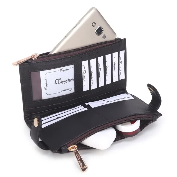 Signature_Black_Leather_Multi_Card_Phone_Compartment_Wallet_For_Women